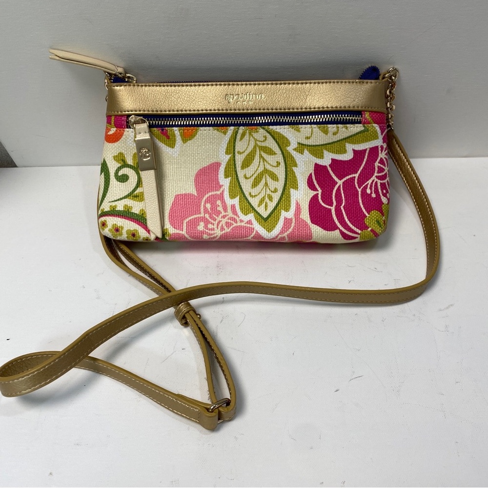 Spartina 449 Crossbody Bag Purse Linen Leather Daufuskie Island Pink  mermaid